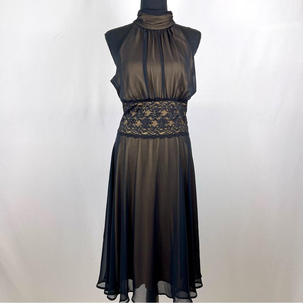 Vintage Inspired Womens Sleeveless Halter Style Black and Nude Formal Dress 10